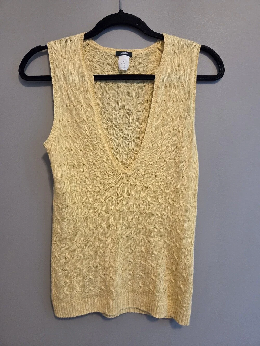 J. Crew Cable Knit Linen V-Neck Sweater Vest Y2K Vintage Butter Yellow Size S